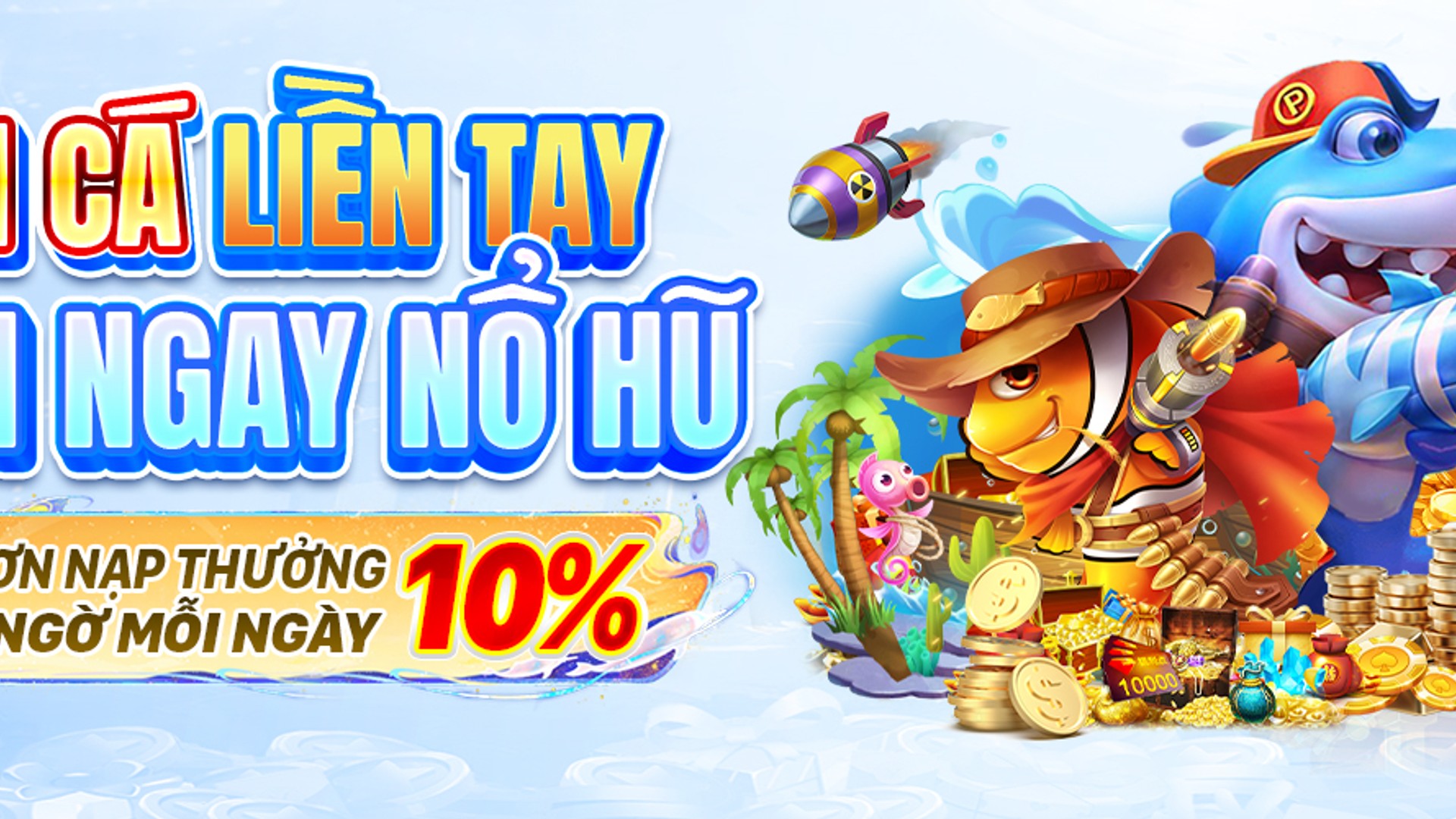 Hình ảnh chủ đạo trò chơi bắn cá với các loài cá đa dạng và đại dương xanh thẳm, biểu tượng của fcb8 vip và fc8